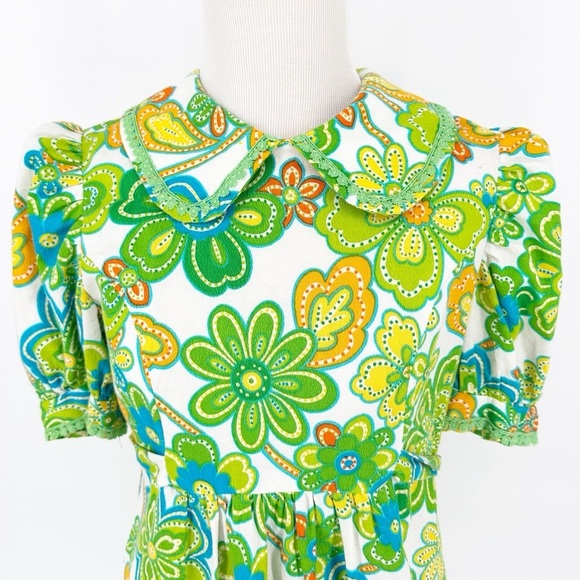Vintage 60s Retro Floral Peter Pan Collar Print Mini Dress - Picture 3 of 8